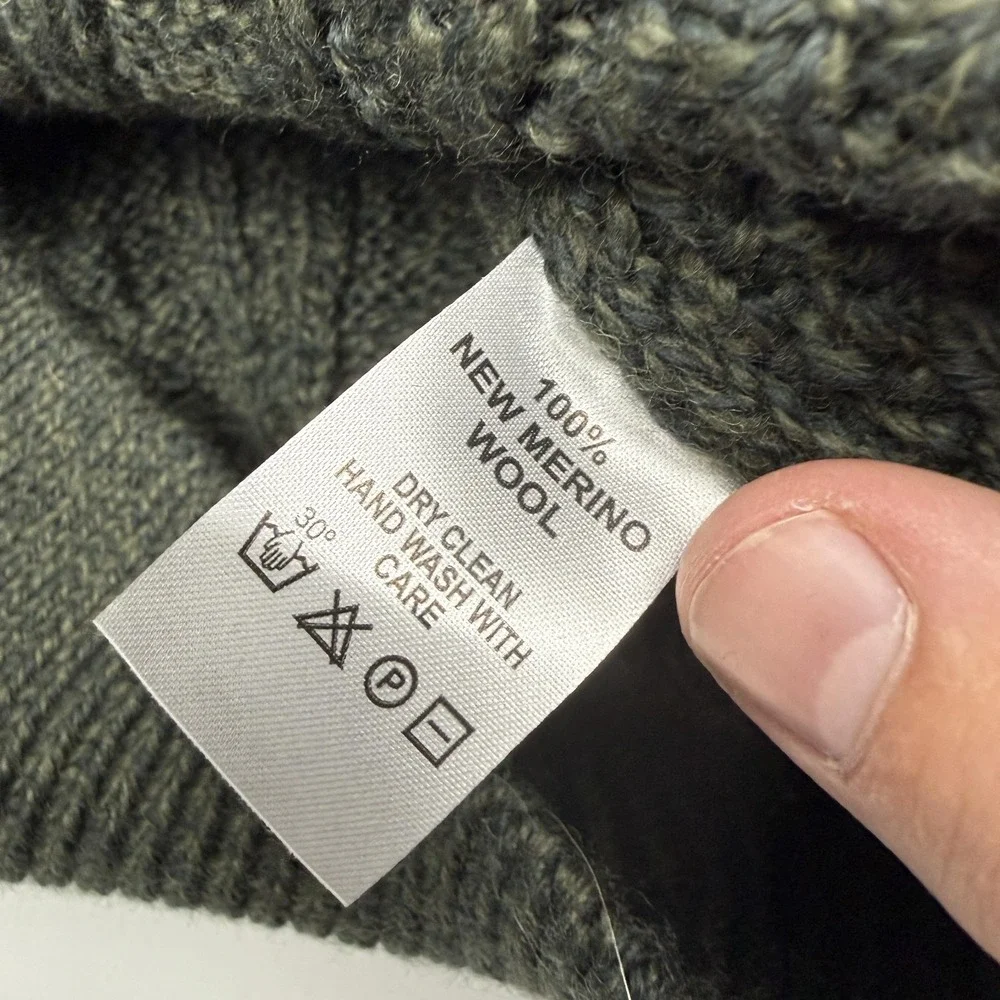 Original Aran Co Sweater Mens Medium Green Merino Wool Aran Cable Knit Crewneck